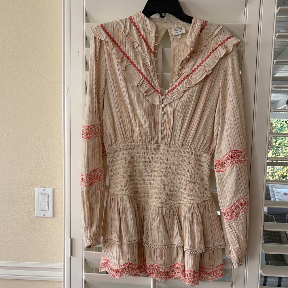 Hemant and Nandita Cream and Pink Ruffled Long Sleeve Dress